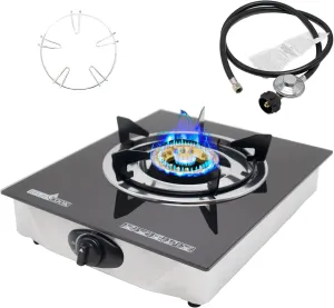 1 Burner Propane Gas Cooktop,Camping Portable LPG Gas Stove, Auto Ignition Tempered Glass Countertop regulator and burner grate