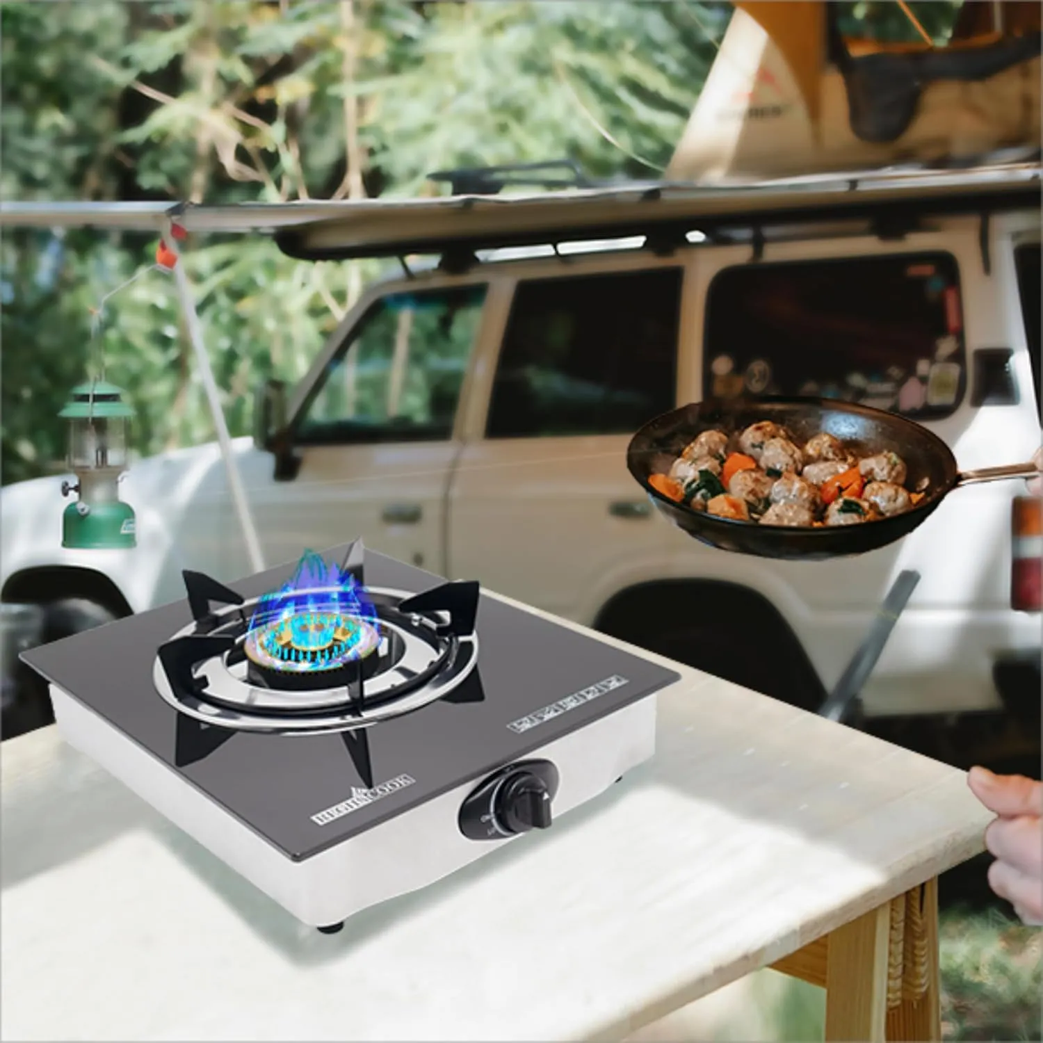 1 Burner Propane Gas Cooktop,Camping Portable LPG Gas Stove, Auto Ignition Tempered Glass Countertop regulator and burner grate