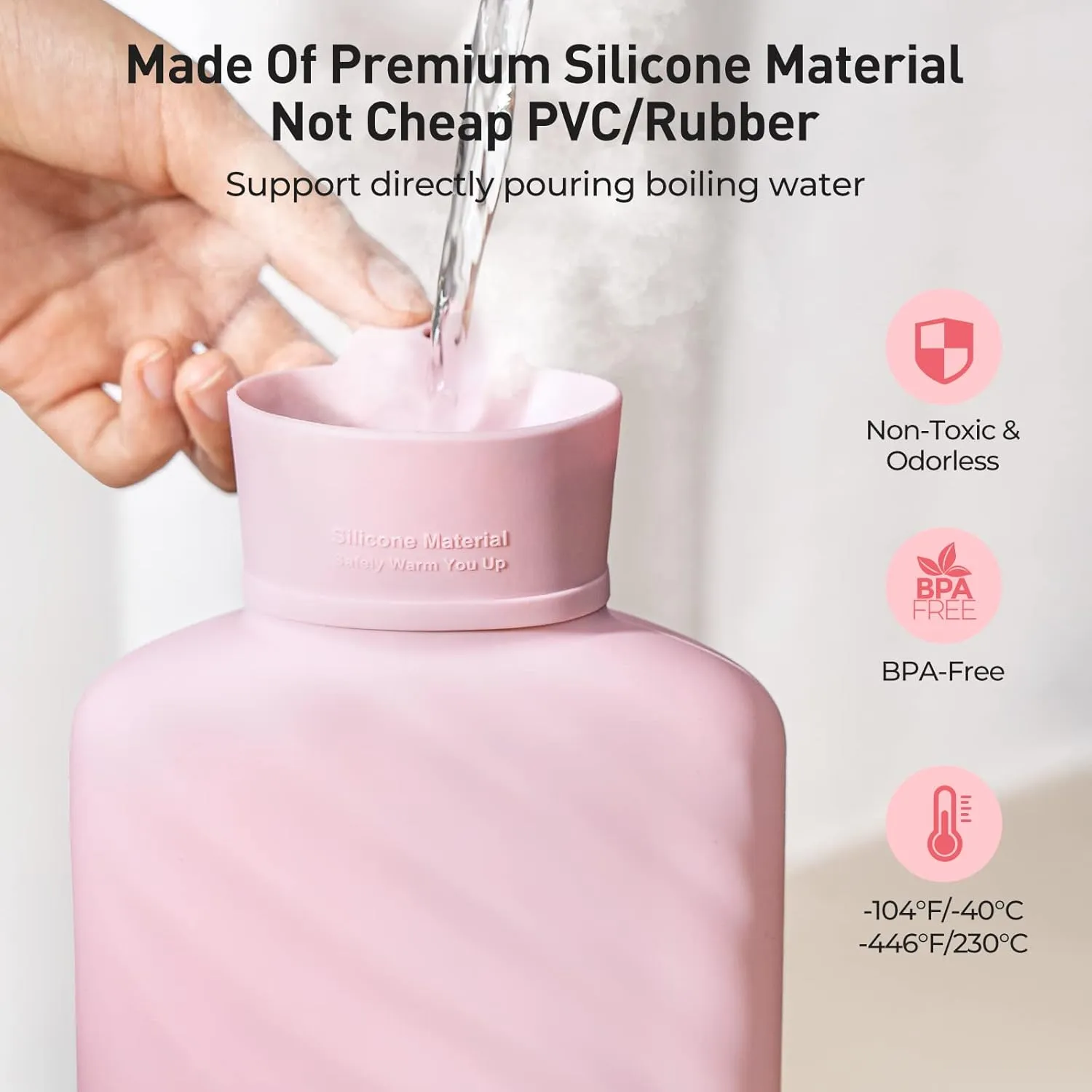 1 Liter Microwaveable Silicone Hot Water Bottle with Cover, MEETRUE Innovative BPA-Free Silicone Hot Water Bag Hot Water Bottles for Pain Relief, Hot & Cold Therapies-Gift for Women Children Elderly