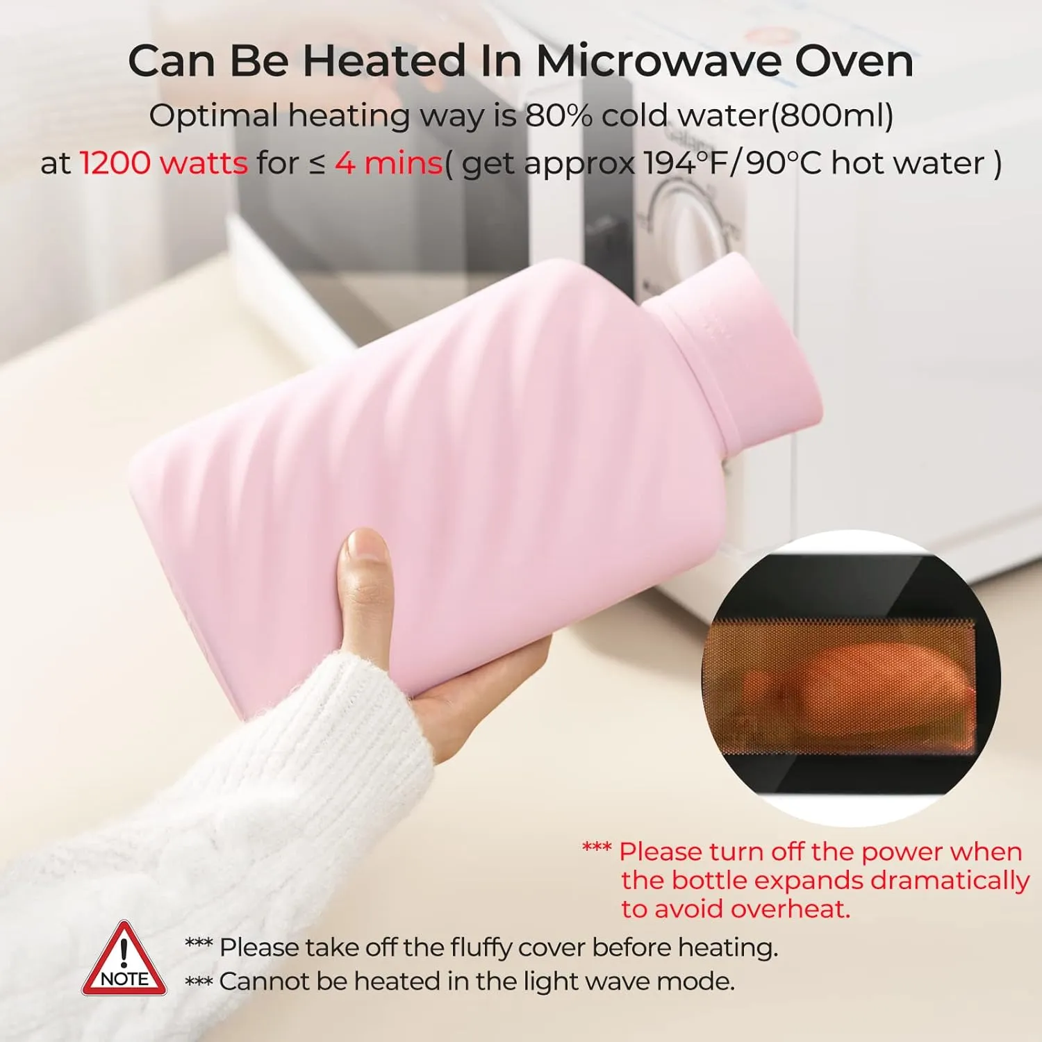 1 Liter Microwaveable Silicone Hot Water Bottle with Cover, MEETRUE Innovative BPA-Free Silicone Hot Water Bag Hot Water Bottles for Pain Relief, Hot & Cold Therapies-Gift for Women Children Elderly