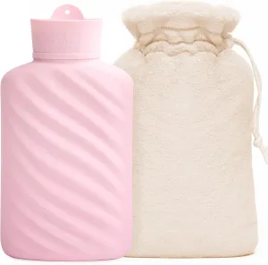 1 Liter Microwaveable Silicone Hot Water Bottle with Cover, MEETRUE Innovative BPA-Free Silicone Hot Water Bag Hot Water Bottles for Pain Relief, Hot & Cold Therapies-Gift for Women Children Elderly
