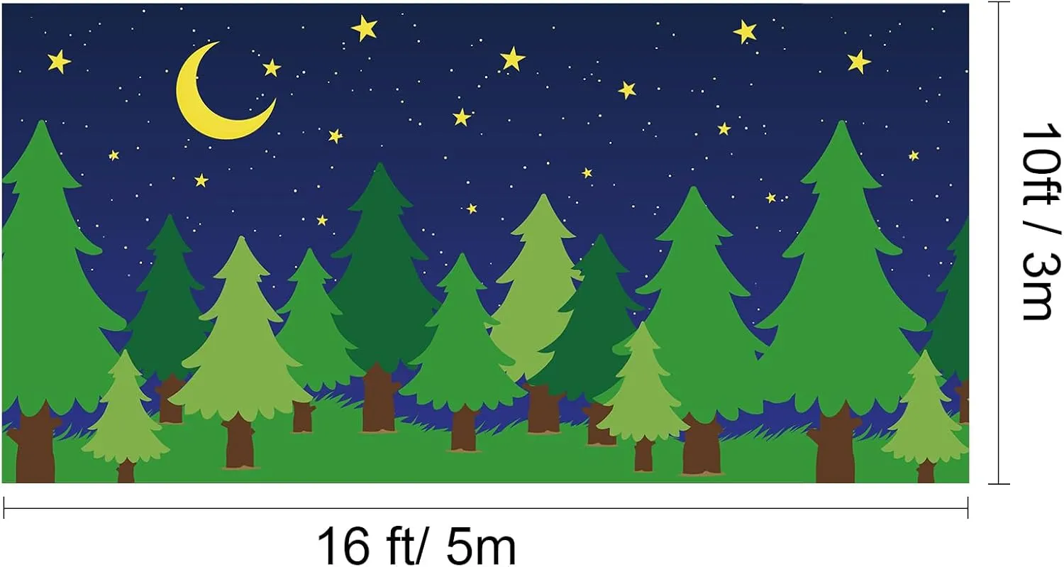 10 x 16 ft Enchanted Forest Camping Backdrop Scene Camping Background Supplies Forest Night Scene Photography Background for Theme Party Photo Banner Decoration