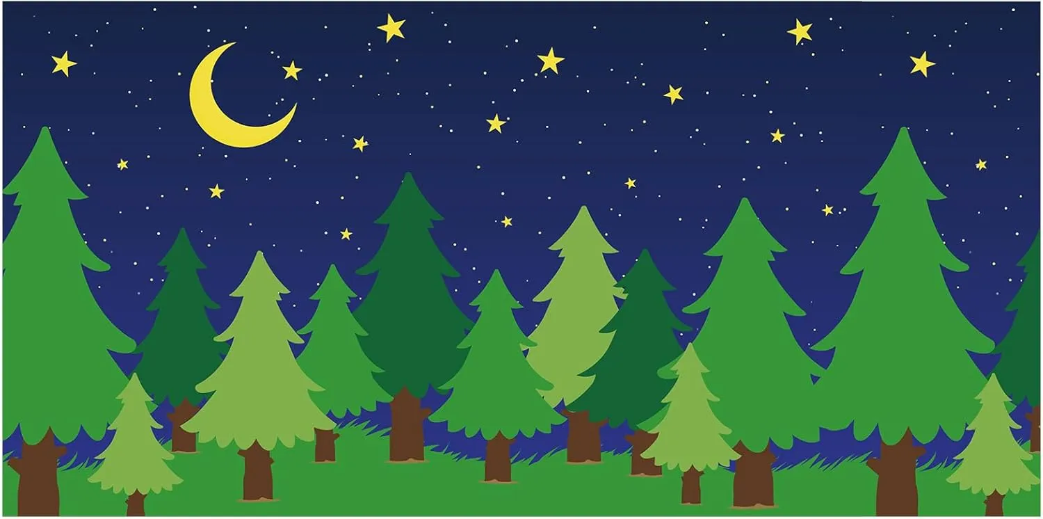 10 x 16 ft Enchanted Forest Camping Backdrop Scene Camping Background Supplies Forest Night Scene Photography Background for Theme Party Photo Banner Decoration