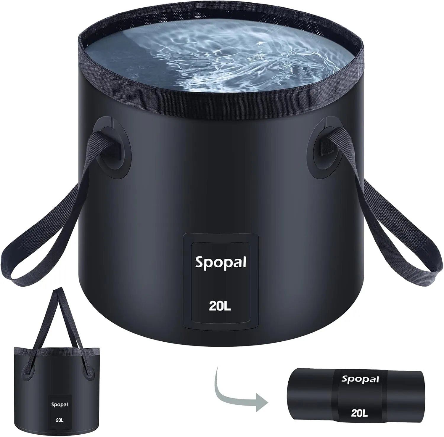10000mAH Portable Shower with Extra Collapsible Bucket Black