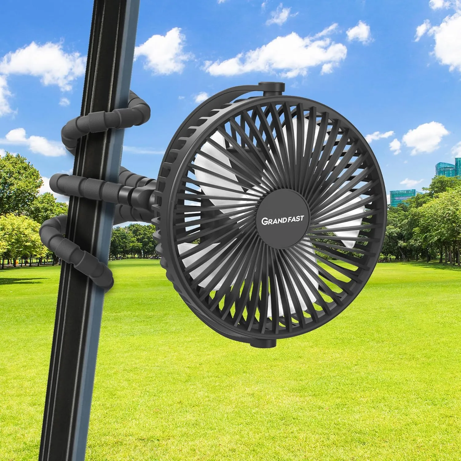10000mAh Rechargeable Golf Cart Fan, 50H Run, Compatible with EZGO Club Car Yamaha, 7 inch Clip On Fan with Sturdy Tripod, 360° Pivot, 3 Speed & Timer, Cooling for Golf Cart