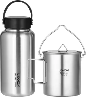 1050ml Stainless Steel Water Bottle Leak Proof Sports Bottle with 750ml Hanging Pot for Outdoor Camping Hiking,Sport Bottle