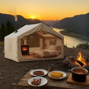 10'x 8' Inflatable Camping Tent,4 Season Blow up Tents for Camping,Large Inflatable Tent 6-8 Person,Air Tents,Glamping Tent with Jack Stove,AC Vent,Outdoor Camping