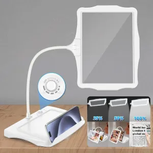 10X Large Rechargeable Magnifying Glass with Light and Stand, 50 LED Flexible Gooseneck Hands Free Magnifying Desk Lamp,Large Page Magnifier for Reading,Sewing,Crafts,Painting,DIY,Close Work W01