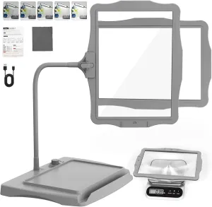 10X Rechargeable Magnifying Glass with Light and Stand, 50 LED Stepless Dimmable, Detachable Gooseneck Magnifying Lamp, Hands-Free Full Page Magnifier for Reading, Crafting, DIY, Close Work - Grey
