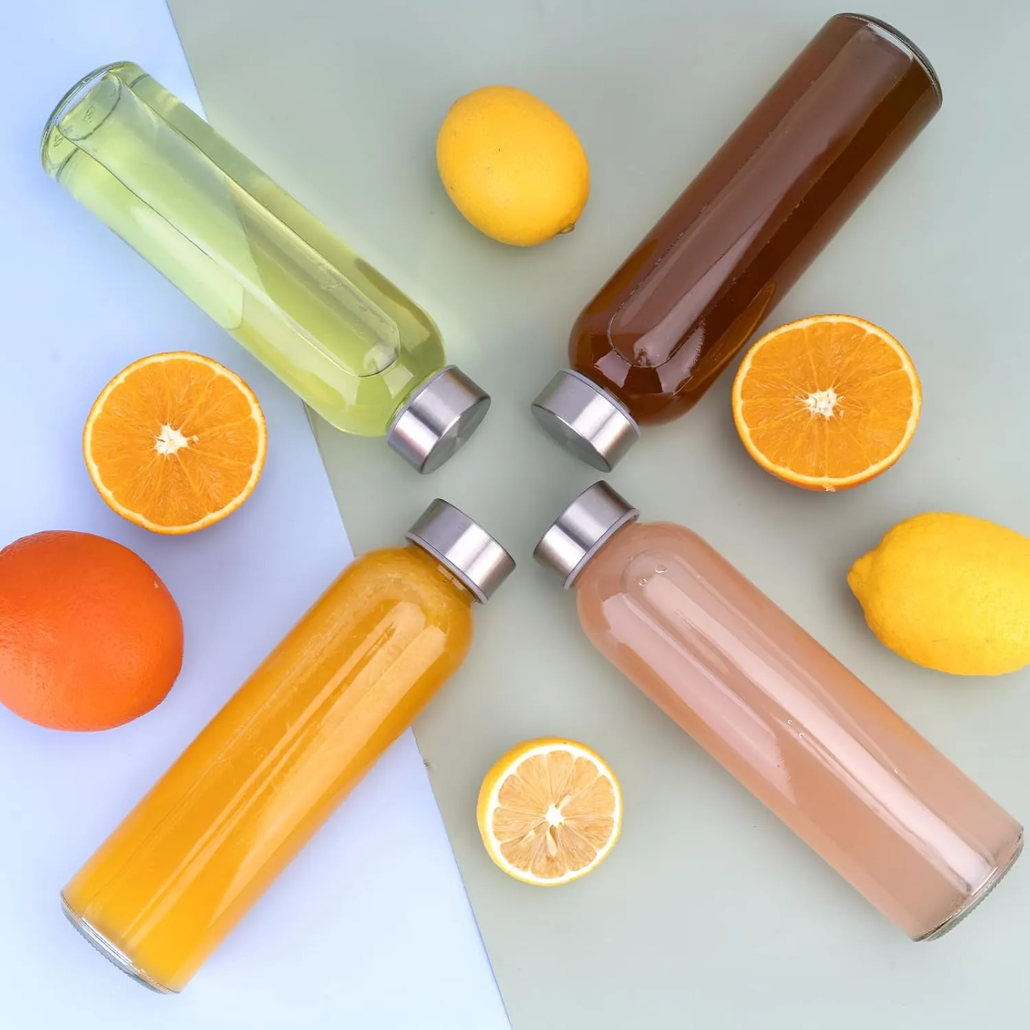 [12 Pack]18 oz Glass Water Bottles with Lids, Juice Bottles, Clear glass juice bottle for juicing, Eco-Friendly Reusable Glass Juicing Bottles with Stainless Steel Lid, BPA Free,Leak-Proof