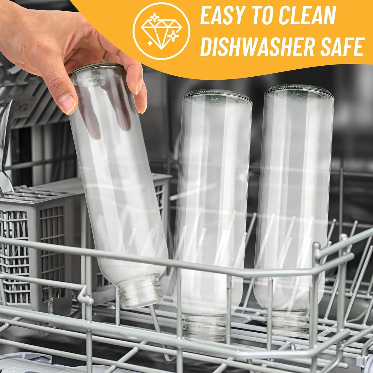 [12 Pack]18 oz Glass Water Bottles with Lids, Juice Bottles, Clear glass juice bottle for juicing, Eco-Friendly Reusable Glass Juicing Bottles with Stainless Steel Lid, BPA Free,Leak-Proof