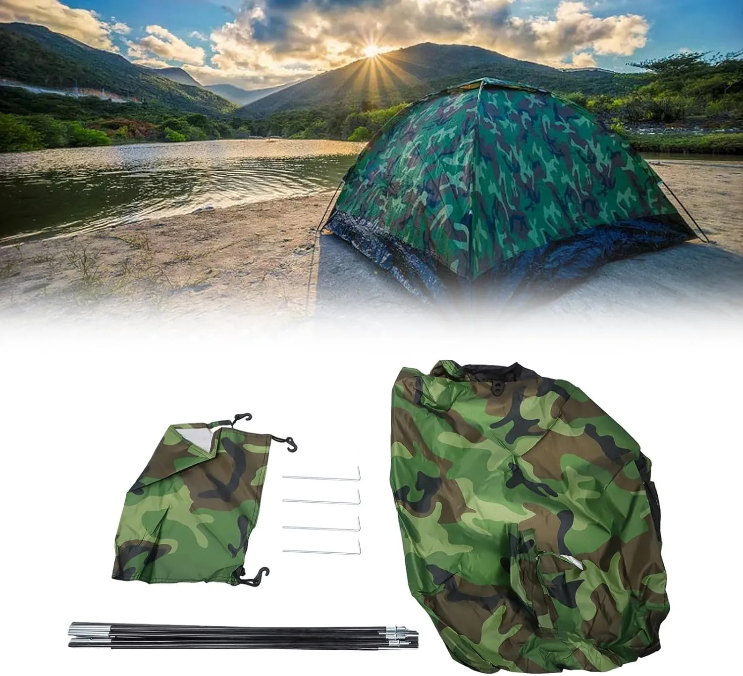 1/2 Person Lightweight Camping Tent, Outdoor Easy Set Up Travel Tent,Portable Backpacking Ultralight Waterproof Windproof Anti-UV Sun Shelter Tent(1 person Camouflage)