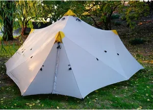 1240G Camping Tent Ultralight 6-8 Person Outdoor 20D Nylon Both Sides Silicon Coating Rodless Large Space Tent Triangle 4 Season (Yellow) (Gray)