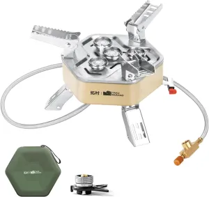 12800W Collapsible Portable Butane Camping Stove with Carrying Case,Electronic Ignition,Mini Stove for Outdoor Camping, Hiking, Hiking and Picnicking (Khaki)