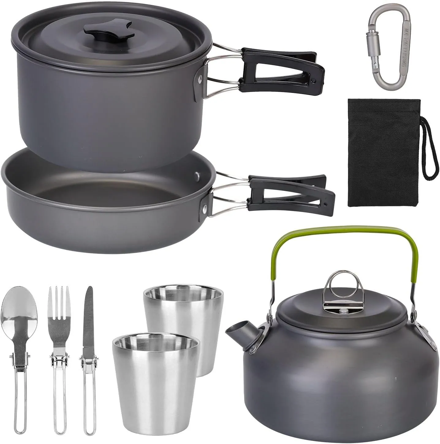 12Pcs Camping Cookware Set, Camping Stove Aluminum Pot Pans Kit, Camping Pots and Pans Set, Stainless Steel Cups Plates Forks Knives Spoons for Hiking Camping Backpacking