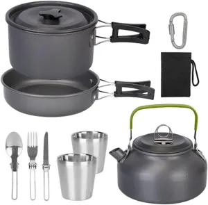12Pcs Camping Cookware Set, Non-Stick Camping Cooking Set, Camping Cookware Kit, Camping Stove Aluminum Pot Pans Kit for Hiking Picnic Outdoor with Cup Fork Spoon Knife
