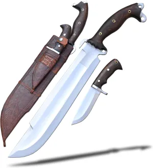 14-Inch Hand-Forged Predator Sword – 5160 Carbon Steel Blade, Rosewood Handle, Includes Utility Knife & Leather Scabbard – Versatile Survival Tool
