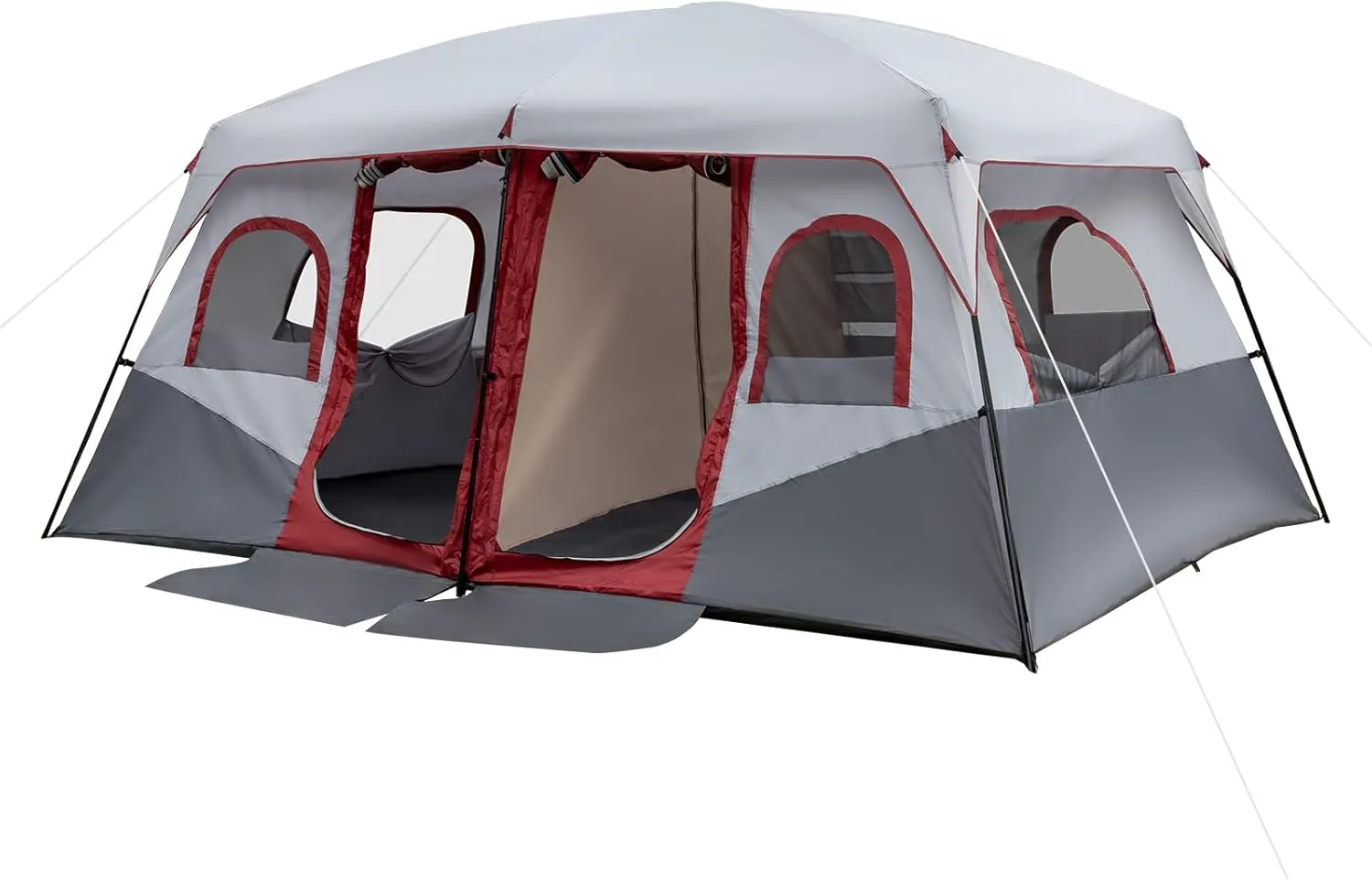 14 Person Camping Tent, All-Weather Pop Up Sun Shelter Tents, Lightweight Portable Easy Setup Outdoor Beach Tent with Mesh Windows and Carrying Bag for Hiking Travel Backpacking, Red & White