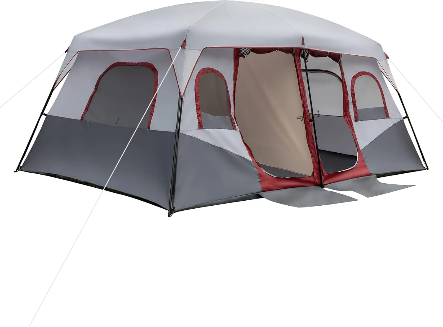 14 Person Camping Tent, All-Weather Pop Up Sun Shelter Tents, Lightweight Portable Easy Setup Outdoor Beach Tent with Mesh Windows and Carrying Bag for Hiking Travel Backpacking, Red & White