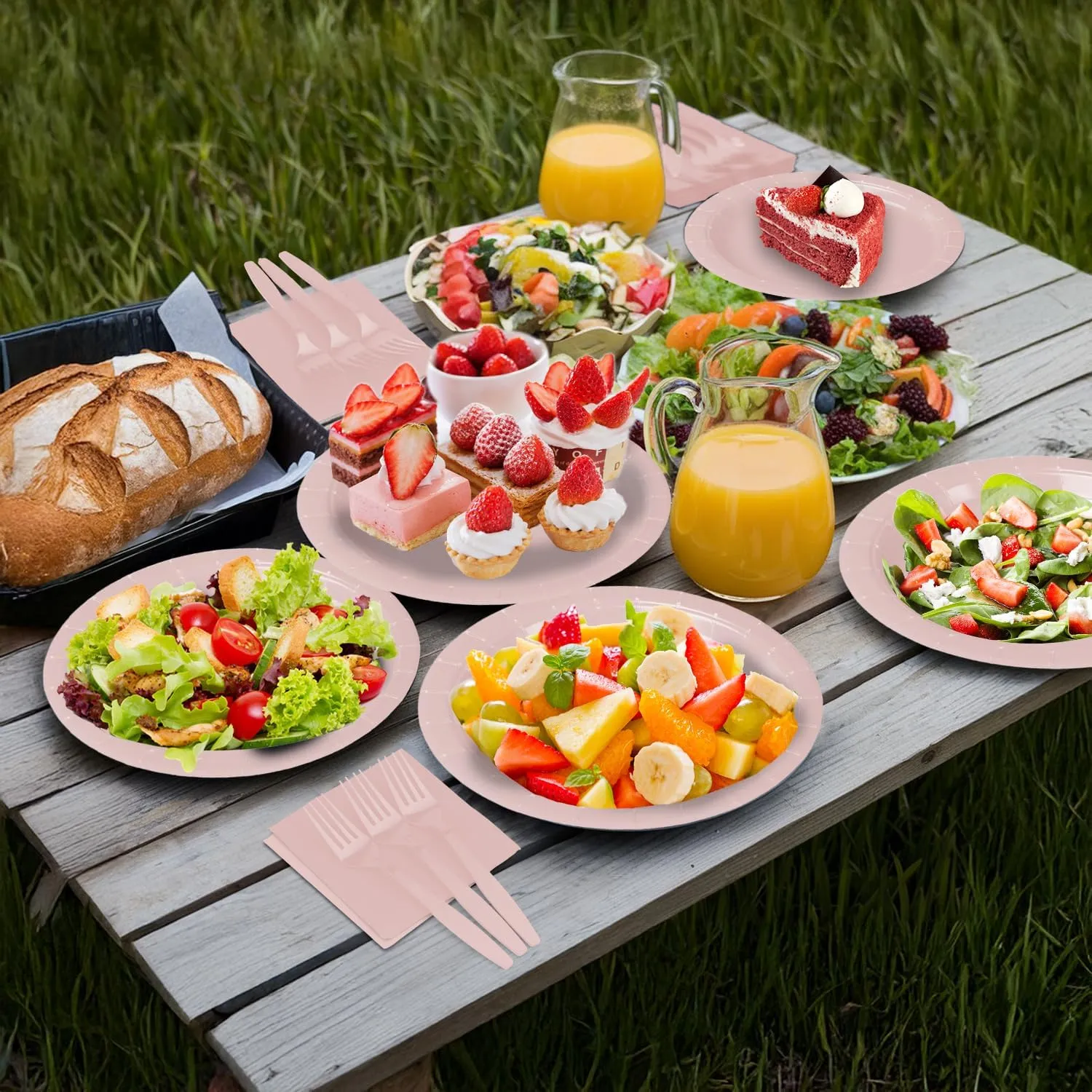 150 Pcs Pink Paper Plates and Napkins and Forks,50 Guest Disposable Party Supplies Include Plates Napkins Plastic Forks for Baby Shower,Birthday,Bridal,Wedding
