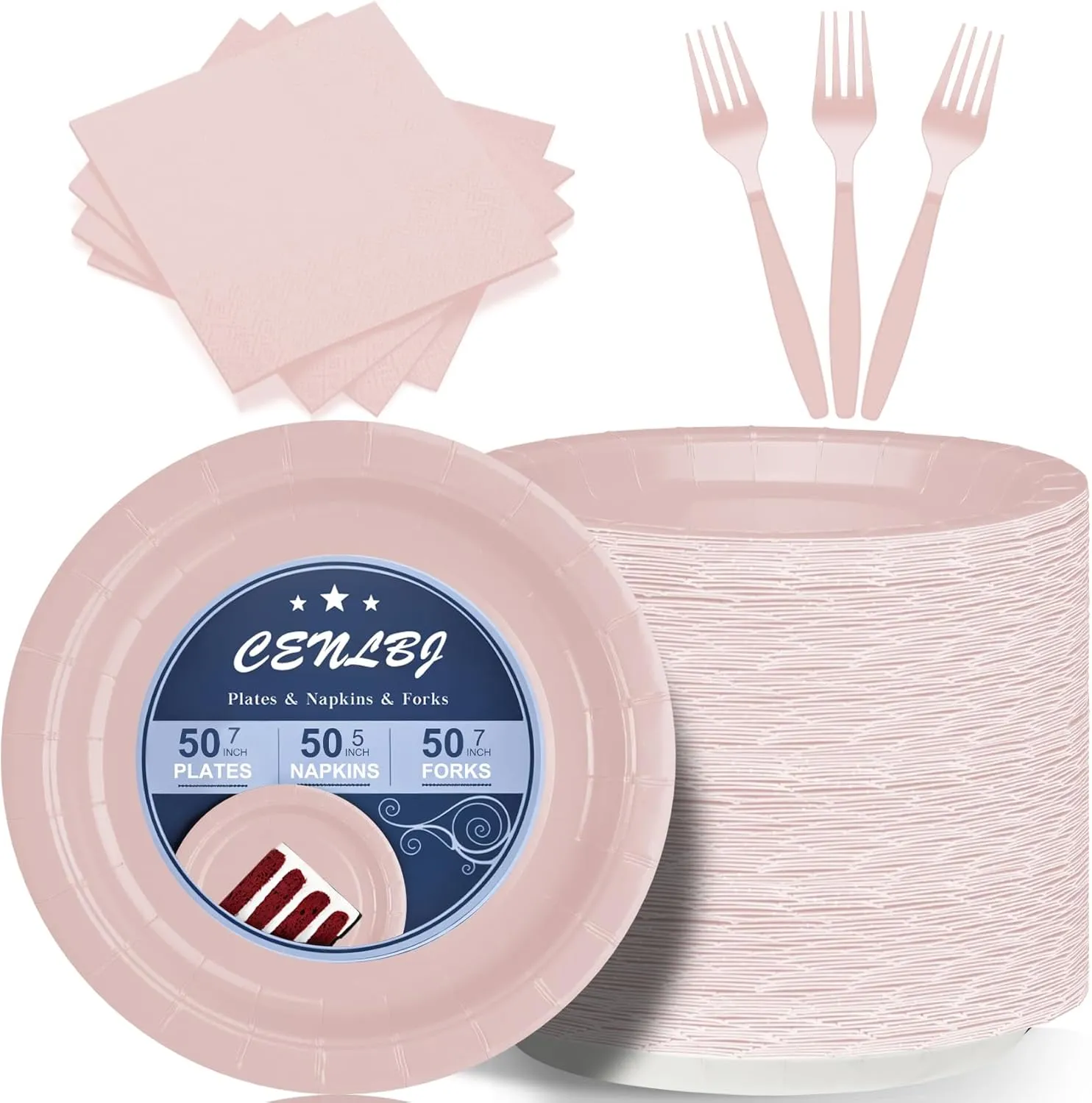 150 Pcs Pink Paper Plates and Napkins and Forks,50 Guest Disposable Party Supplies Include Plates Napkins Plastic Forks for Baby Shower,Birthday,Bridal,Wedding