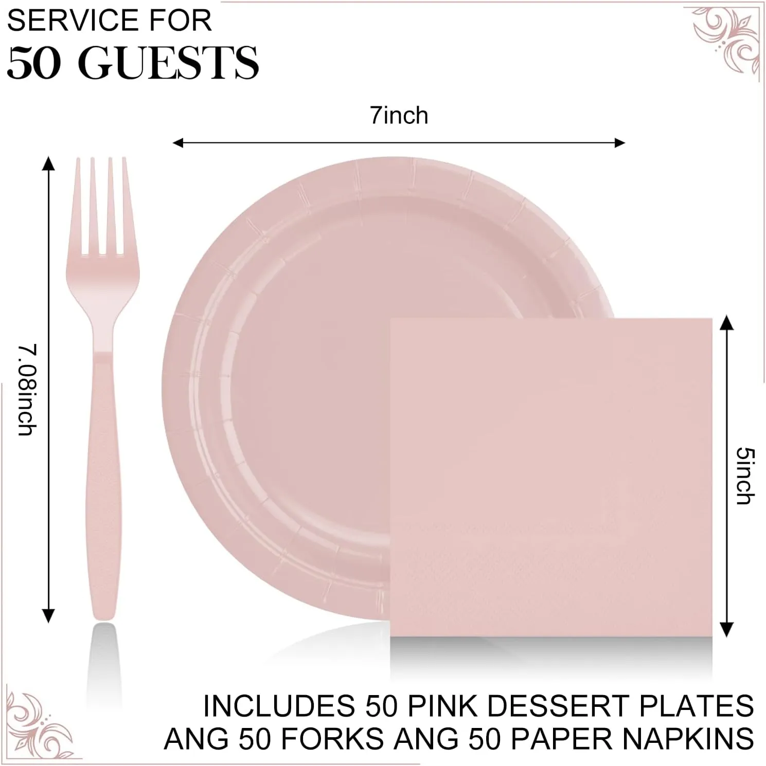 150 Pcs Pink Paper Plates and Napkins and Forks,50 Guest Disposable Party Supplies Include Plates Napkins Plastic Forks for Baby Shower,Birthday,Bridal,Wedding