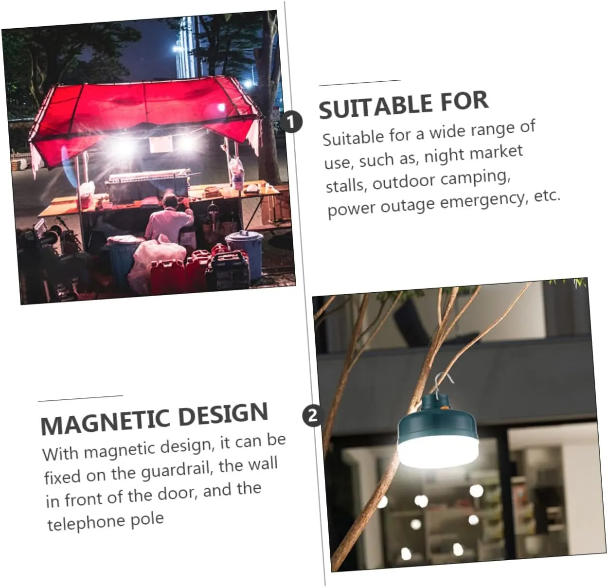 150w Led Camping Lantern Rechargeable Emergency Light Magnetic Base Rainproof Design USB Rechargeable Lighting Modes for Hiking Fishing Camping and Stall Use