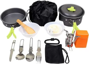 16 Pcs Camping Cookware Set Mess Kit Backpacking Cookset Outdoor Hiking Picnic Non-Stick Cooking Anodized Aluminum Pot Pans Folding Utensils (Color : 16 Pcs-Green)