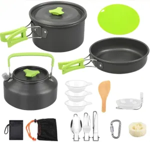 16 Piece Camping Cookware Set Camping Stove Cookware Bag Aluminum Pot Frying Pan Kettle Set Bowl Attached Knife and Fork Spoon Clasp Shovel Chopping Board Outdoor Hiking for Picnic
