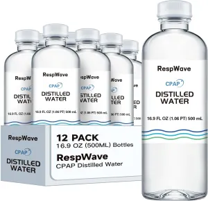 16.9 oz 12-Pack Distilled Water for CPAP Machines | Made in USA | Use with ResMed and Respironics Machines | Travel-Friendly, Clean, Multi-Use