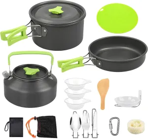 16pcs Camping Cookware Mess Kit,Non-Stick Lightweight Pots Set Portable Outdoor Cookware for Camping Backpacking Hiking Outdoor Cooking and Picnic
