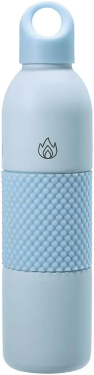 18 Oz Aqua Mesh Insulated Sports Water Bottle with Screw Top Lid, Leak Proof Stainless Steel Water Bottle with Handle, Spill Proof Thermos or Water Jug for Gym, Home or Office Chug-Light Blue