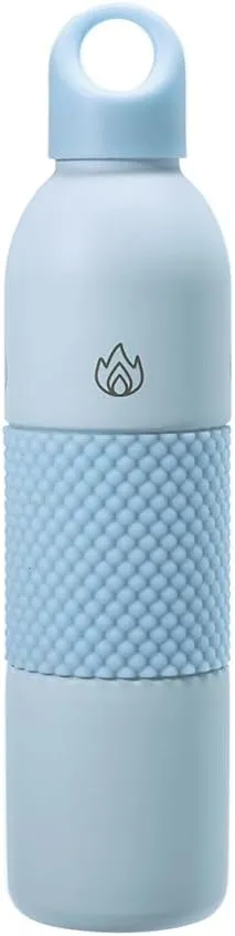 18 Oz Aqua Mesh Insulated Sports Water Bottle with Screw Top Lid, Leak Proof Stainless Steel Water Bottle with Handle, Spill Proof Thermos or Water Jug for Gym, Home or Office Chug-Light Blue