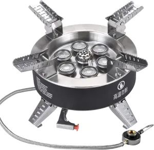 18000W High-Power Camping Stove with Pio Ignition Windproof Seven-core Gas Stove Foldable Backpacking Stove for Fishing Hiking Traveling