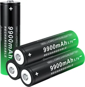 18650 Rechargeable Battery 3.7Volt Li Batteries 9900mAh Button Top for LED Flashlights Headlamps