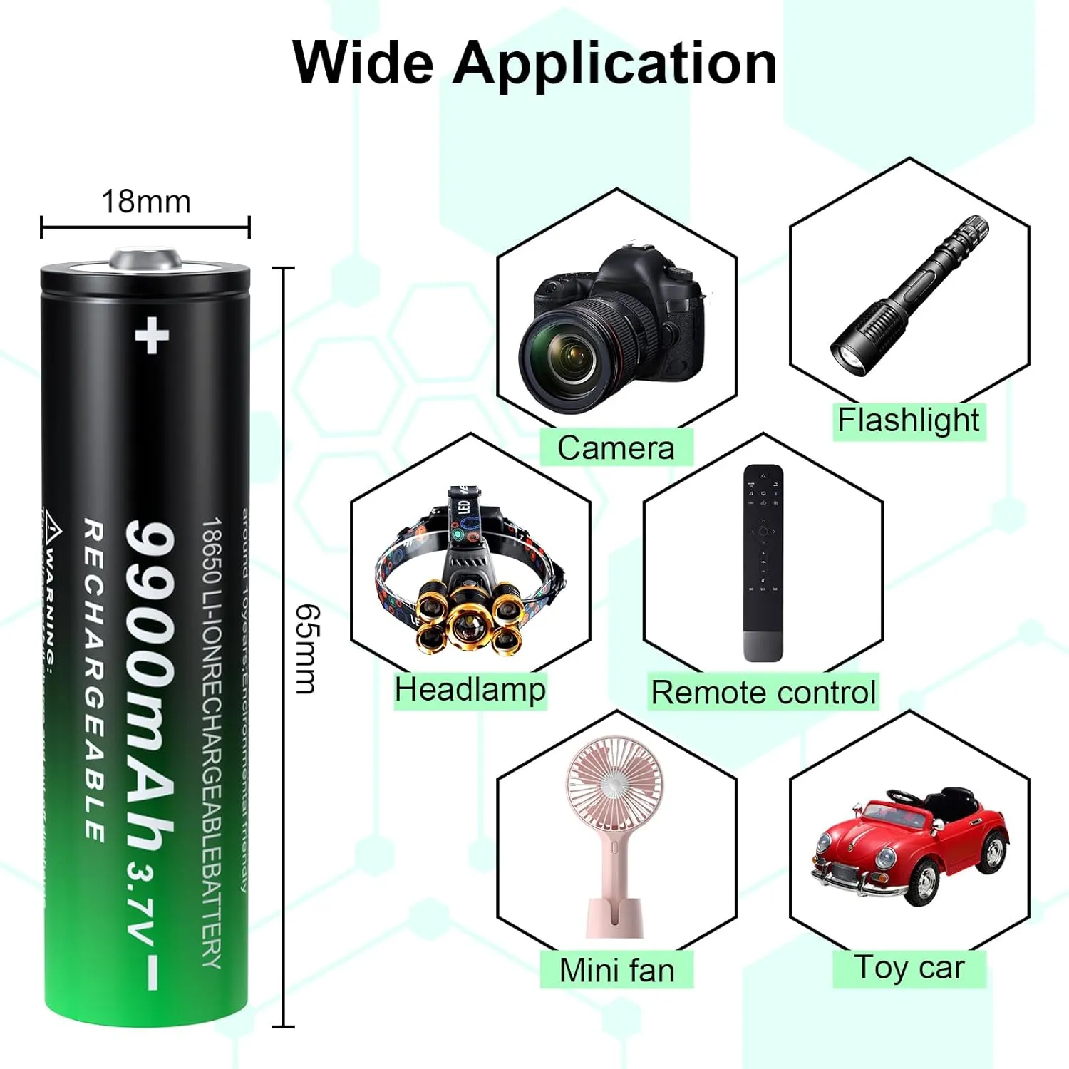 18650 Rechargeable Battery 3.7Volt Li Batteries 9900mAh Button Top for LED Flashlights Headlamps