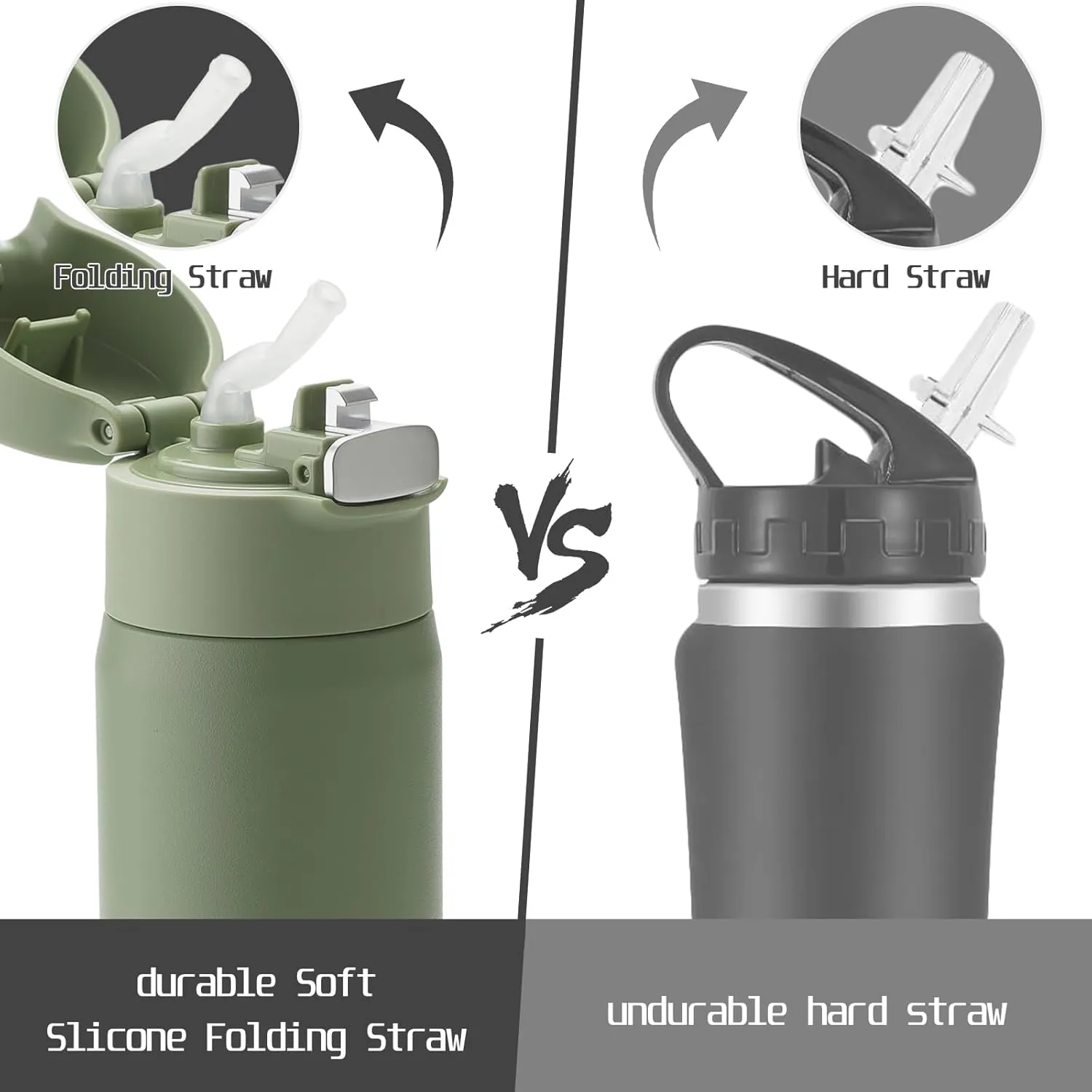 18oz Insulated Thermos with Straw, Double-walled Leakproof Water Bottle with Pop up Lid, BPA-Free Stainless Steel Water Bottle for Back to School