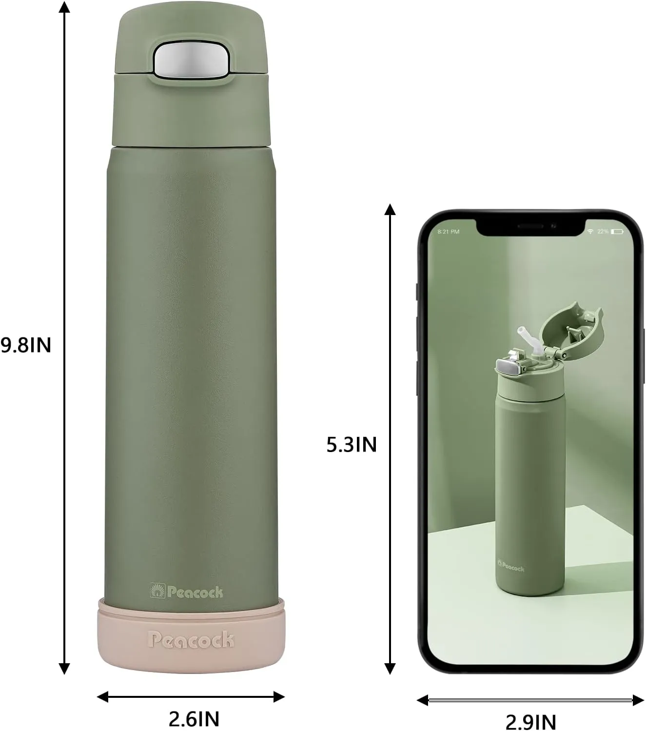 18oz Insulated Thermos with Straw, Double-walled Leakproof Water Bottle with Pop up Lid, BPA-Free Stainless Steel Water Bottle for Back to School