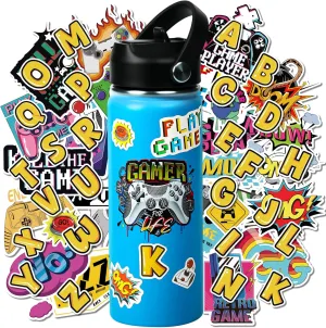 18oz Stainless Steel Water Bottle with Straw Lid,Insulated Double Wall Water Bottle Wide Mouth for Kids Boys Girls, DIY Funny Sticks Gaming for Sports, Travel,Picnic and School (Blue)
