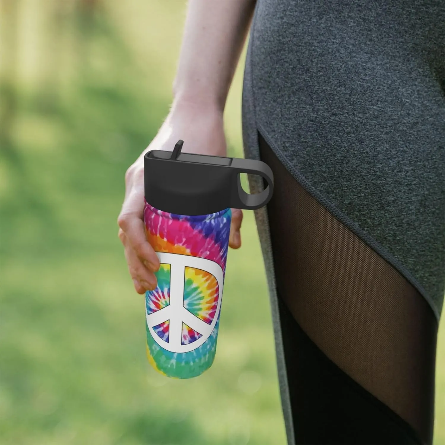 18oz Tie Dye Peace Insulated Water Bottles With Straw, Steel Double Walled Vacuum Sports Water Bottle for Travel