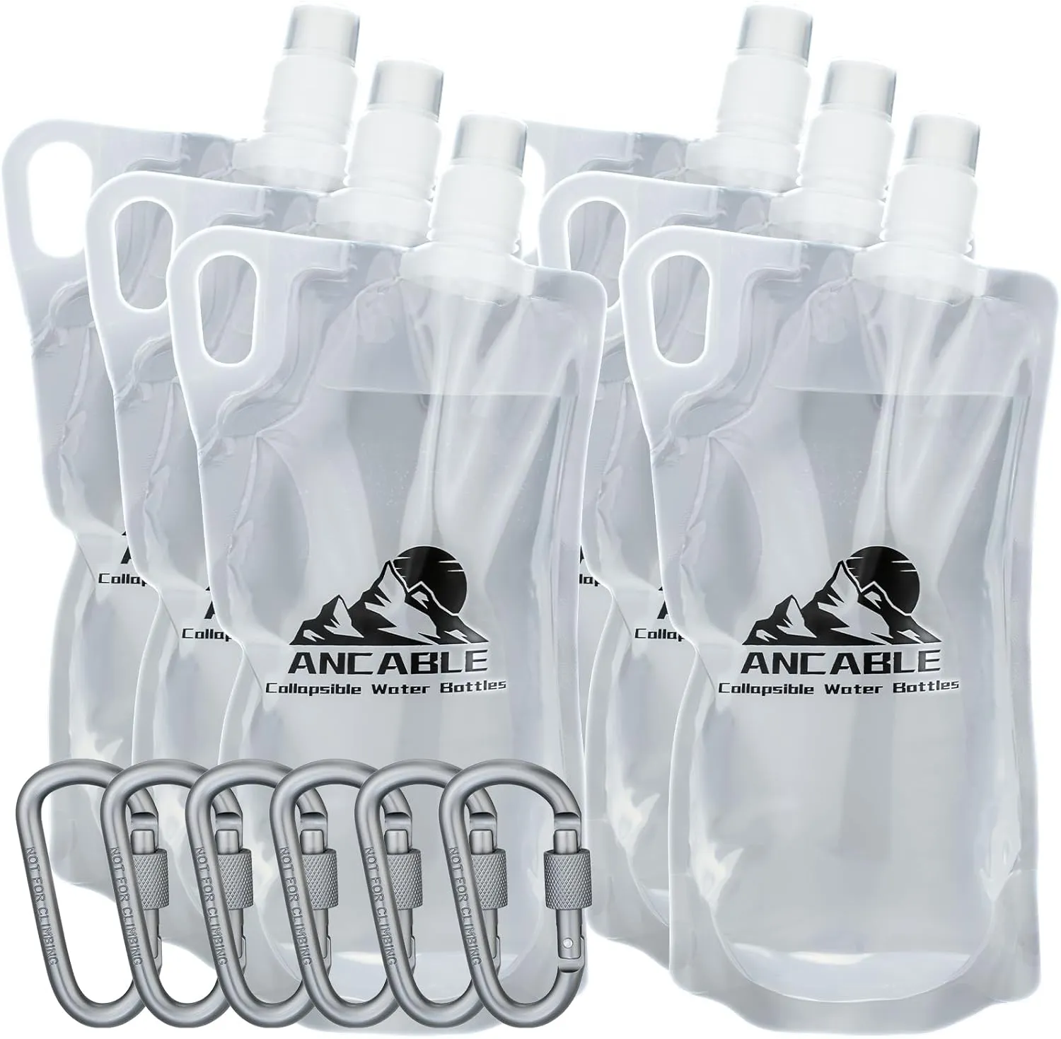 1L Hiking Collapsible Water Bottles, 6-Pack 33OZ BPA-Free Foldable Backpacking Water Bottle for Travel Camping Hiking