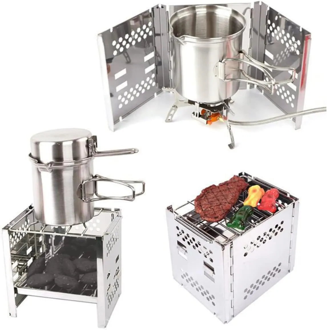 1Pc Portable Mini Stainless Steel Burning Stove Collapsible Grill for Outdoor Camping Cookware for Picnics and Barbecues Durable Design