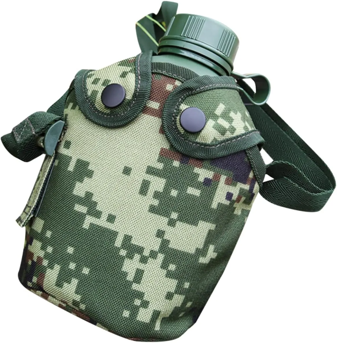 1set Aluminum Alloy Water Bottle Canteen for Camping Hiking Survival Design with Snap Closure Pouch Hook for Easy Carrying