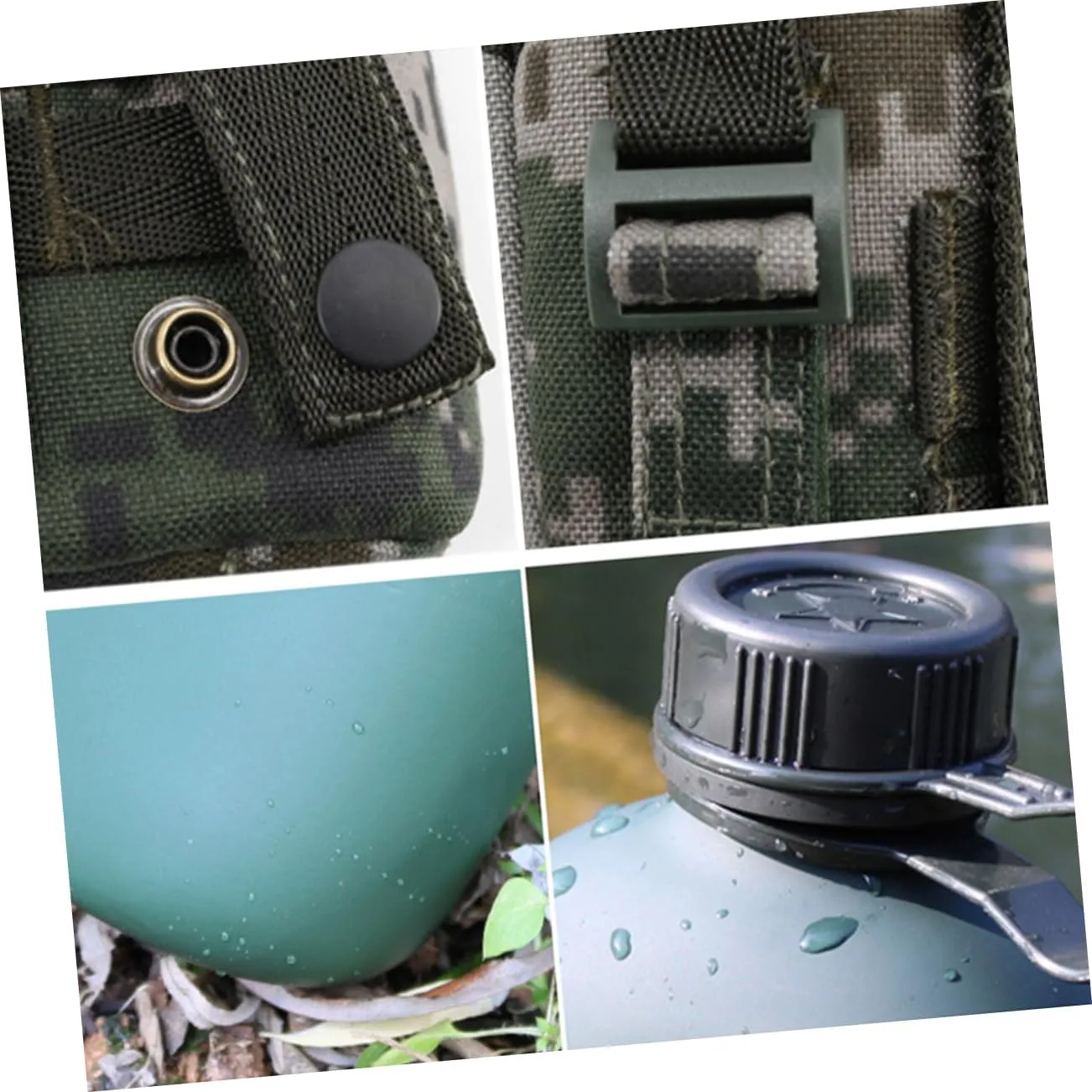1set Aluminum Alloy Water Bottle Canteen for Camping Hiking Survival Design with Snap Closure Pouch Hook for Easy Carrying