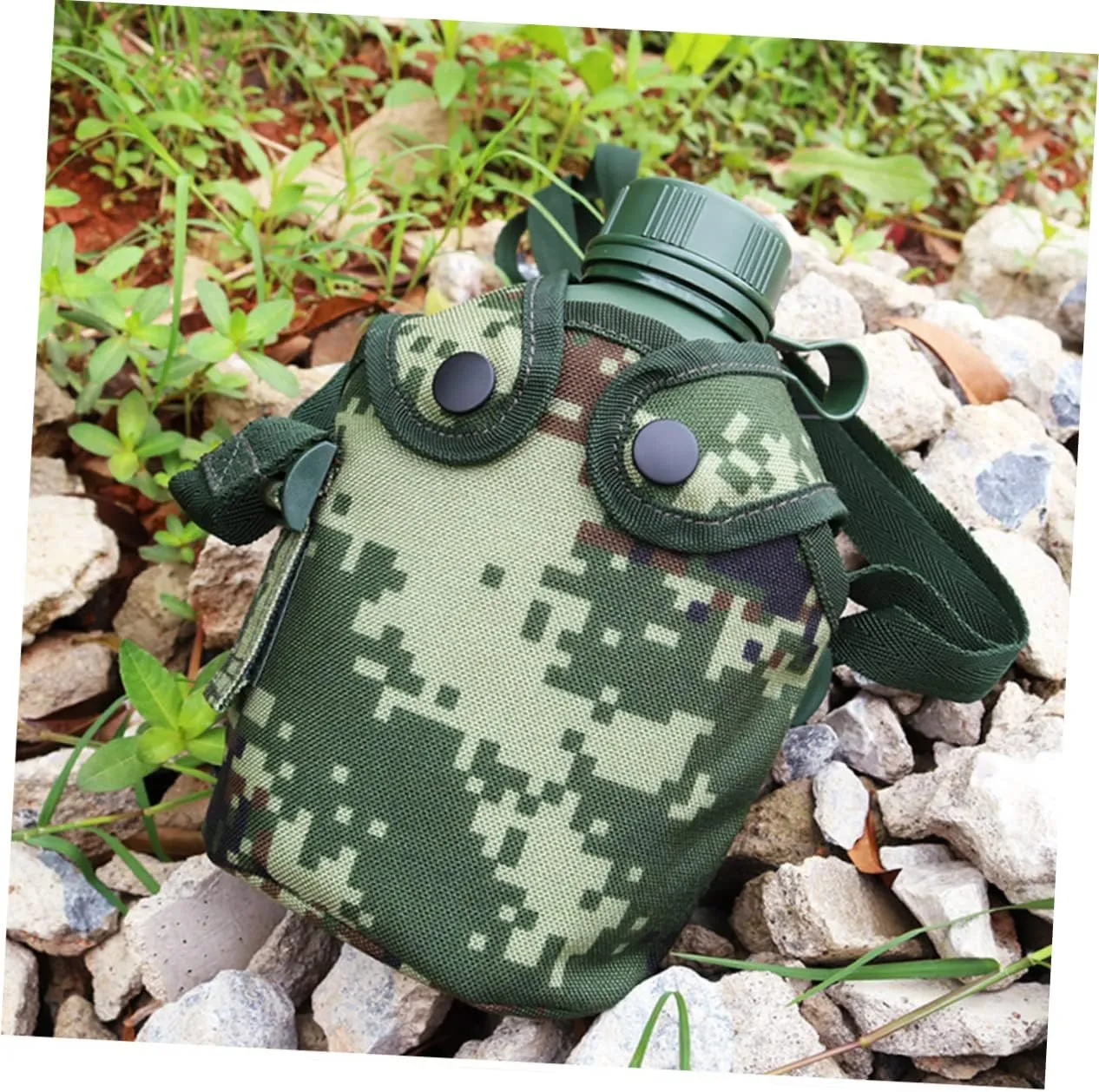 1set Aluminum Alloy Water Bottle Canteen for Camping Hiking Survival Design with Snap Closure Pouch Hook for Easy Carrying