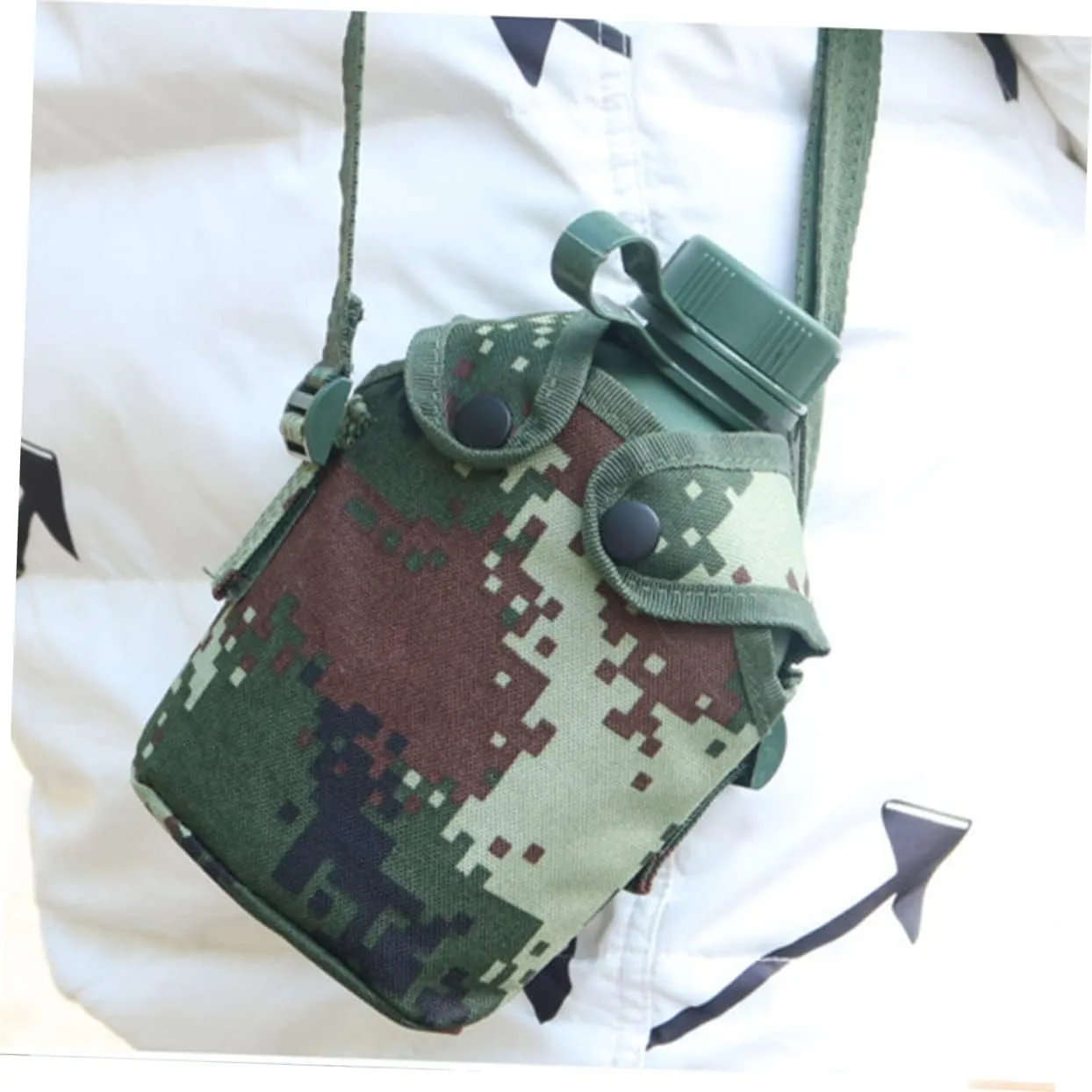 1set Aluminum Alloy Water Bottle Canteen for Camping Hiking Survival Design with Snap Closure Pouch Hook for Easy Carrying