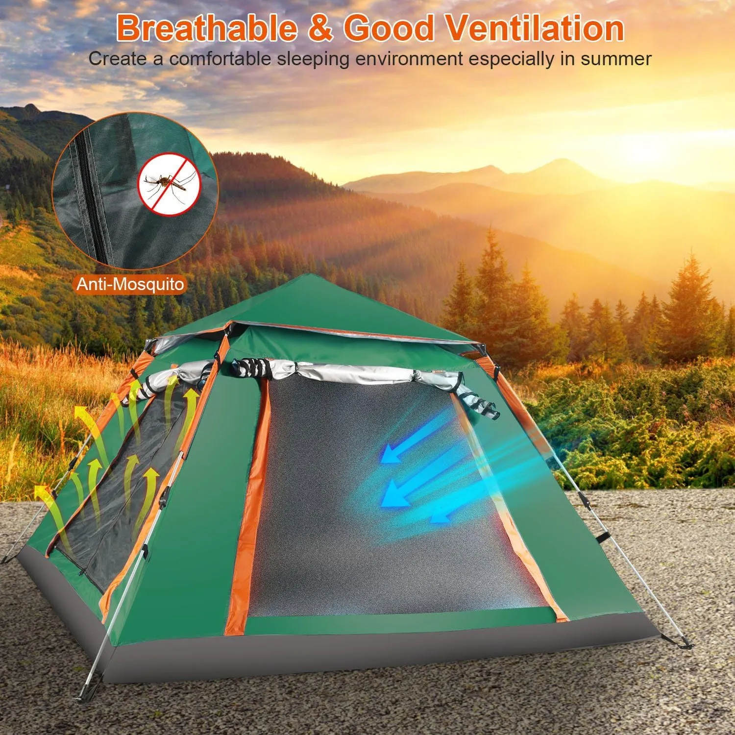 2-6 Person Camping Tent, Windproof, Rainproof, Sunshade, Assembled in Five Minutes, Suitable for Outdoor Camping.