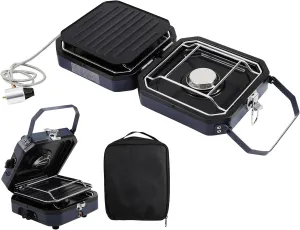 2 Burner Camping Stove with Carrying Bag, 16000 BTU Portable Propane Stove for Camping, Foldable camping stove with two side shelves and adjustable burners for outdoor barbecues(Blue)