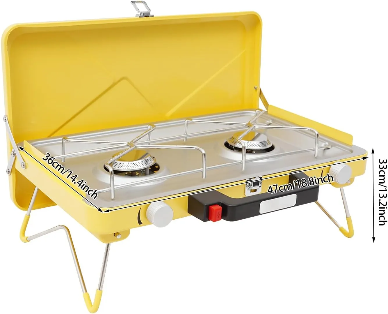 2-Burner Propane Camping Stove with Piezoelectric Ignition Device, Portable Cooktop with Wind Guards, Camping Stove with Non-stick Tray for Outdoor, Backyard BBQs, Beach Cookouts Use, 3500W