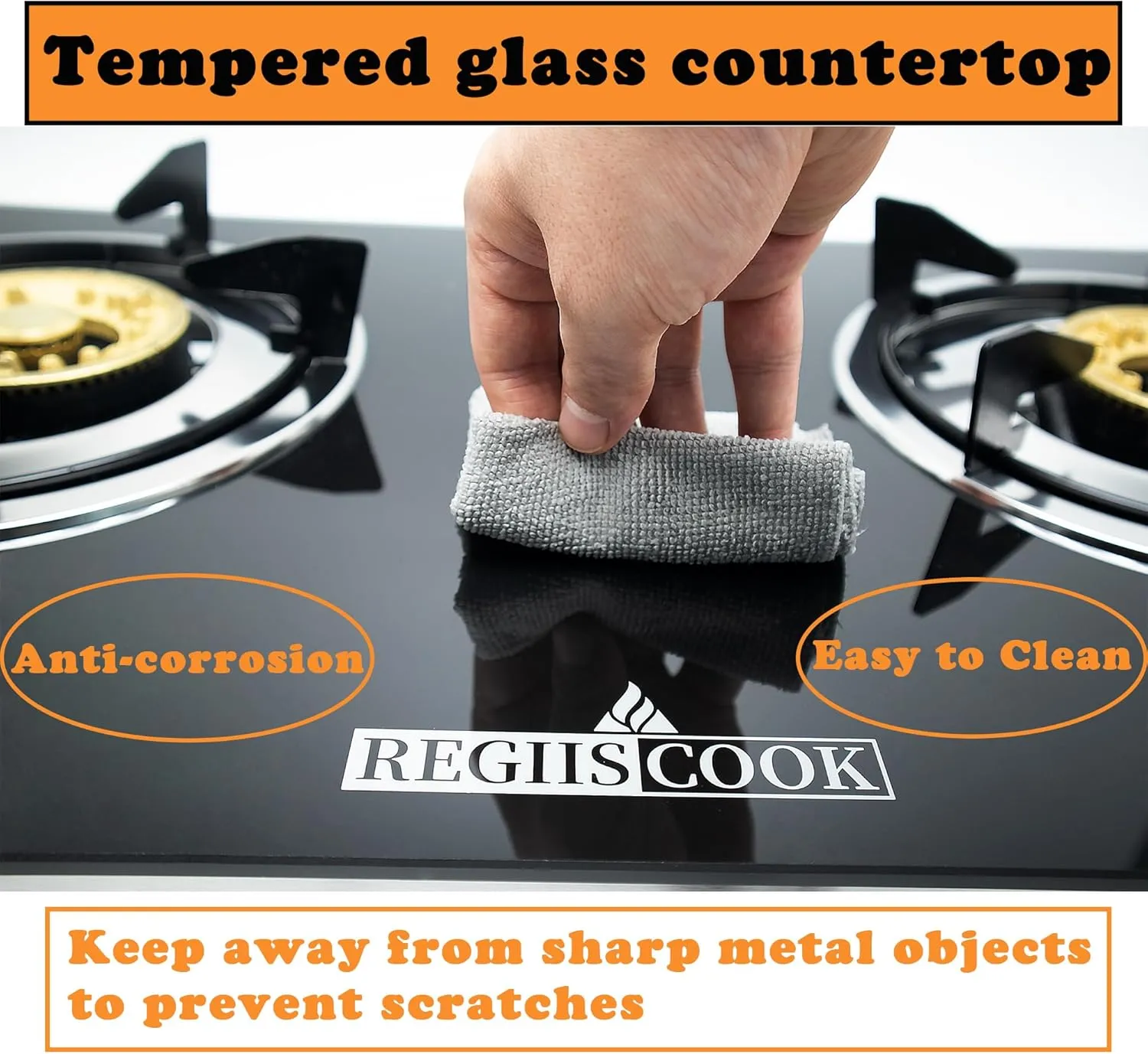 2 Burner Propane Gas Cooktop,Camping Portable LPG Gas Stove, Auto Ignition Tempered Glass Countertop with regulator burner grate